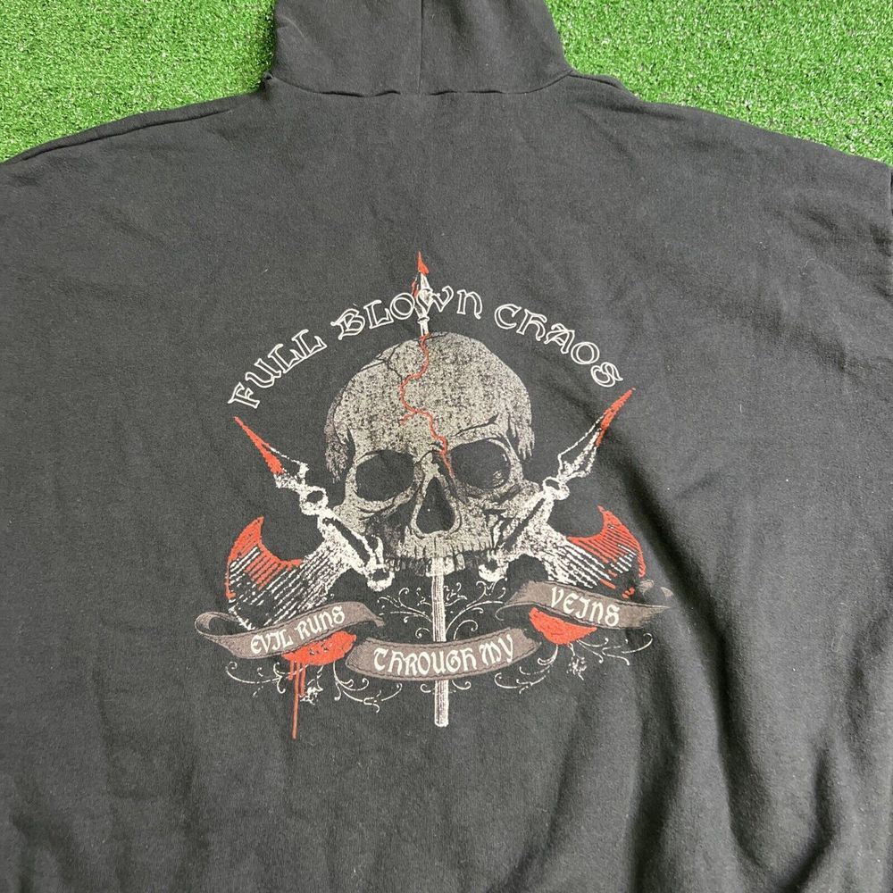 Rare Full Blown Chaos Evil Runs Through Black Full Zip Sweater XL Vtg Read Desc